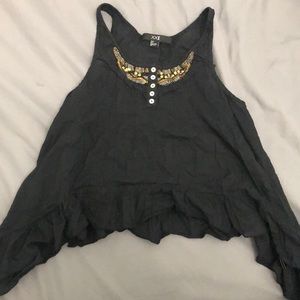 Black flowy tank top crop top with gem details